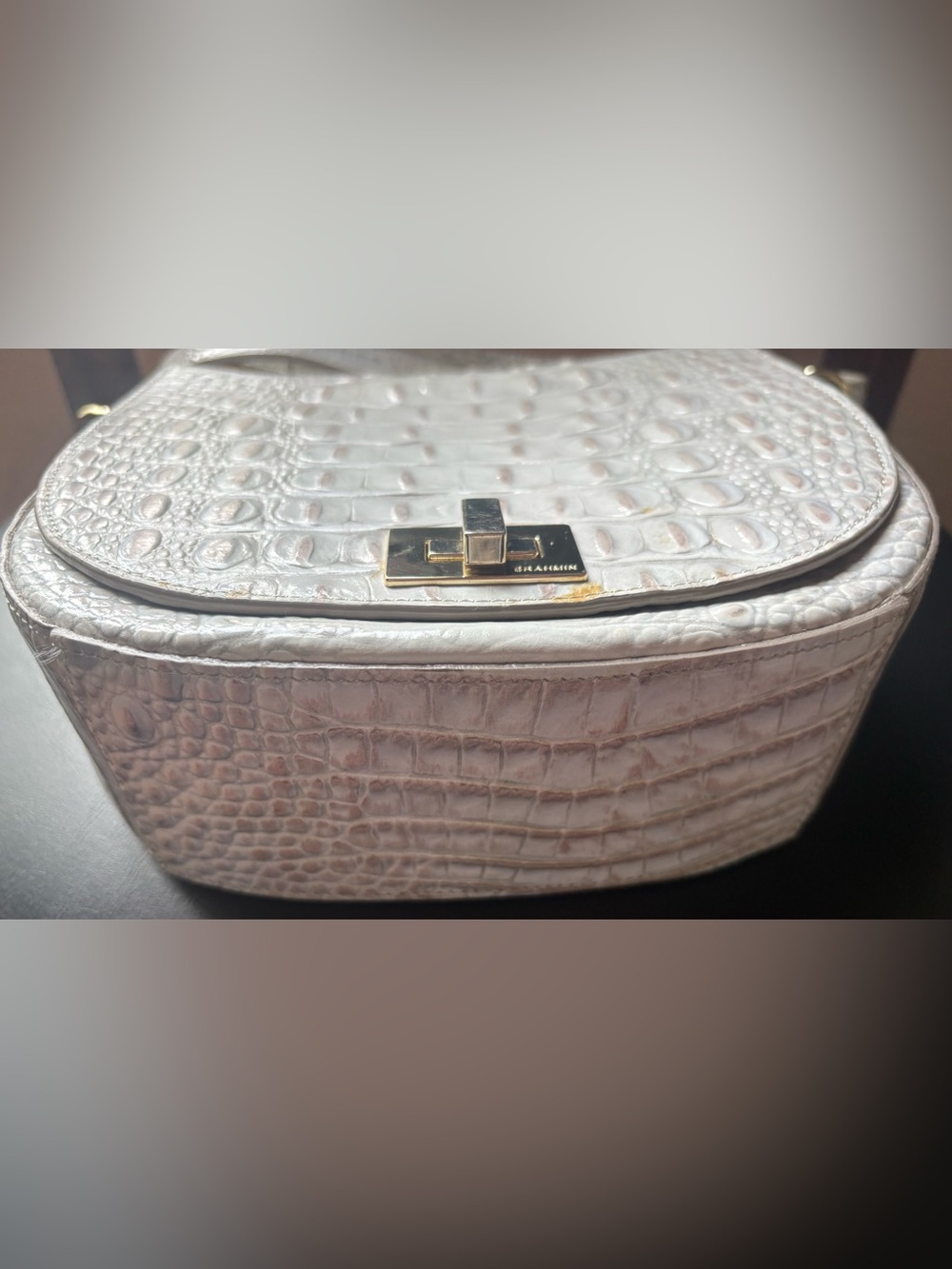 Brahmin Sony ivory sea glass Melbourne Croc-Leather Crossbody with Gold Hardware - Picture 10 of 13